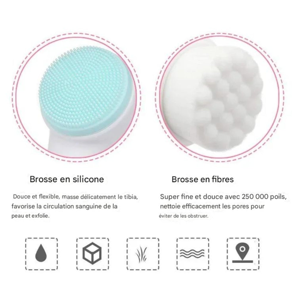 Brosse Nettoyante Visage Double Face – Exfoliation & Glow Instantané